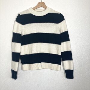 Banana Republic Sweater Womens Small Black White Striped Crewneck Pullover Knit